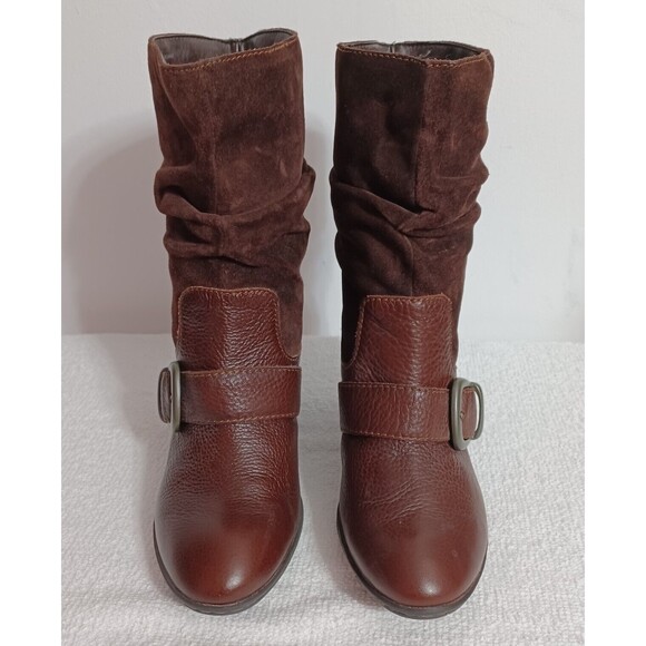 B.O.C Brown Leather Buckle Pull On Block Heel Fashion Boots Women's 6.5(37) - Picture 3 of 12